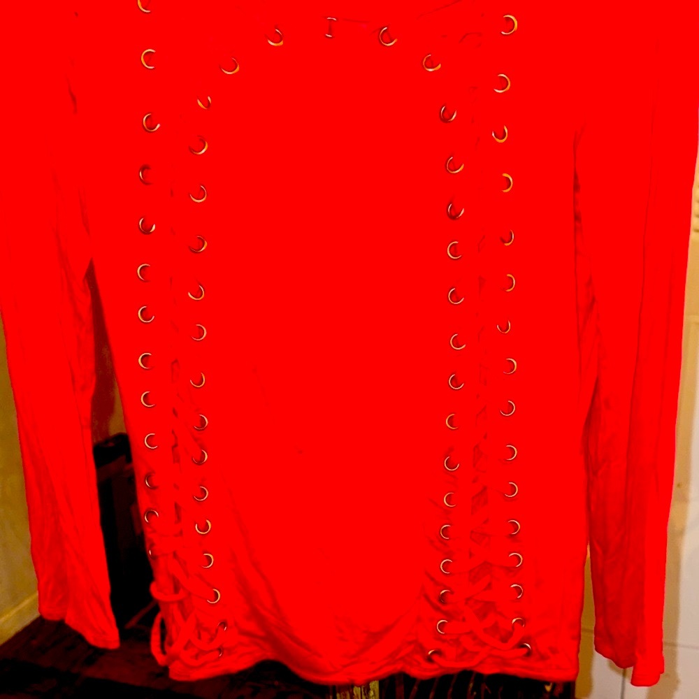 Venus Stylish Red Lace-Up Women's Top - Picture 3 of 5
